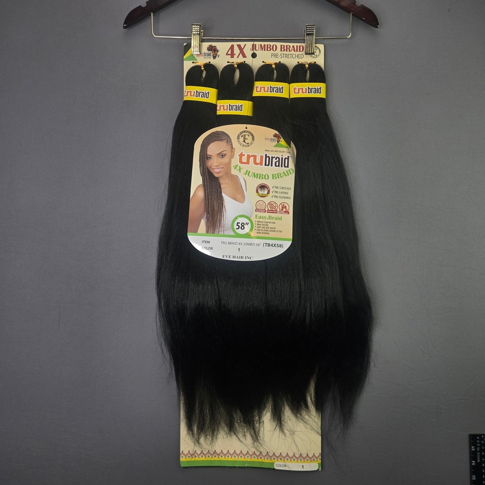 Eve Hair Inc Tru Braid 4X Jumbo Braid 58" Black 1 Pre-Stretched Synthetic Hair